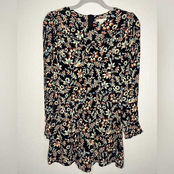 H&M Black Floral Long Sleeve Mini Dress - Size 6 (US) - Picture 1 of 8
